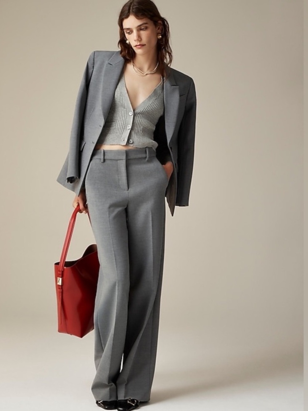 J.Crew Carreman Wide-Leg Dress Pants Gray Trouser Preppy Classic